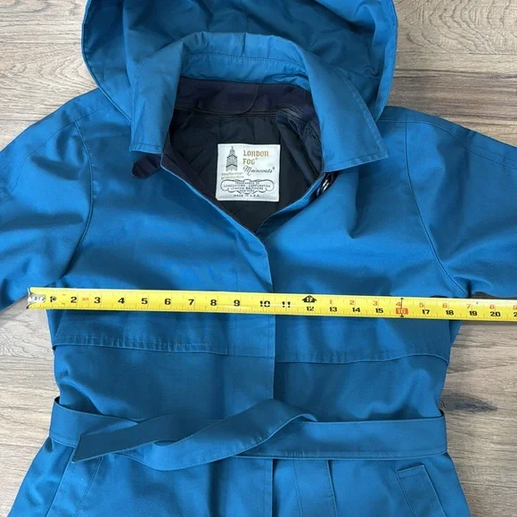 London Fog Main Coat Trench Coat Women's Size Reg 8 Pet. Teal Blue Liner… - Picture 3 of 11